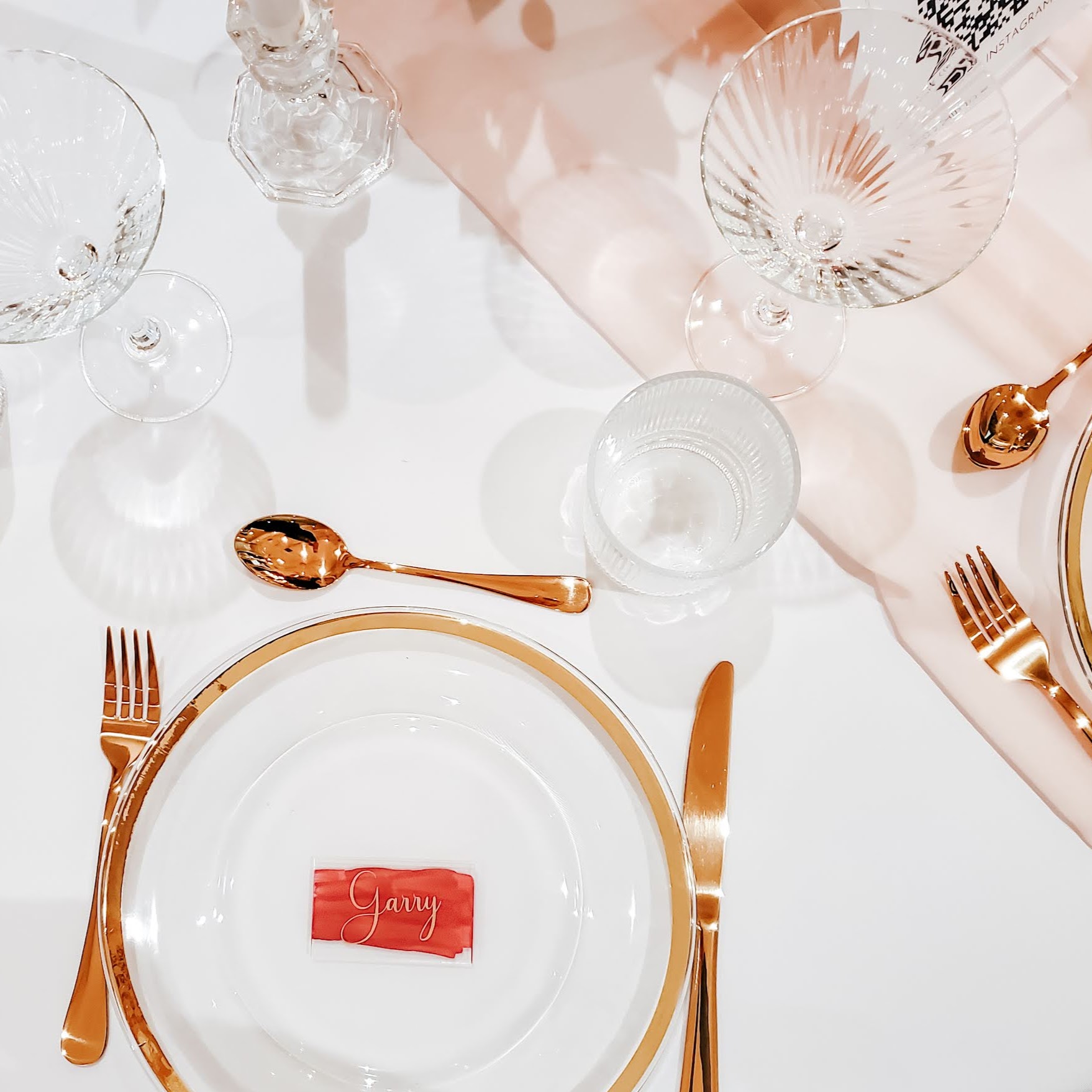 Gold Flatware, Clear Glass, Blush Pink